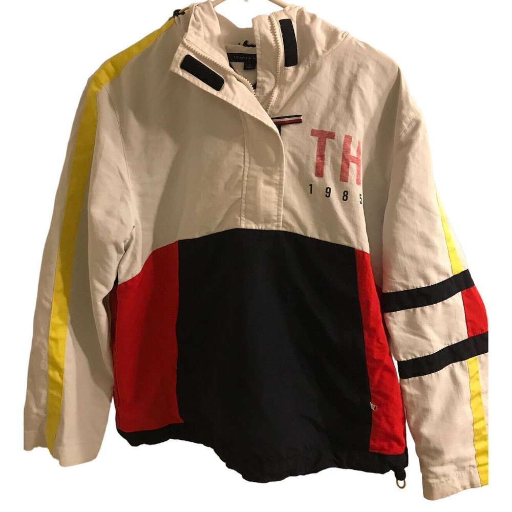Tommy Hilfiger Red Long Sleeve Jacket w/Hood & Pockets Adult Size M White Red